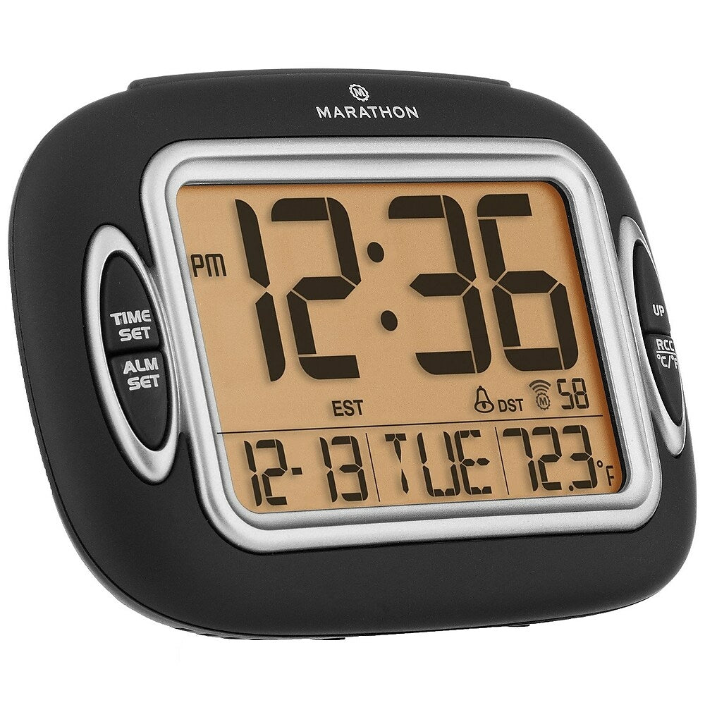 Image of Marathon Atomic Alarm Clock With Auto-Night Light - Temperature & Date - Black (CL030051BK)