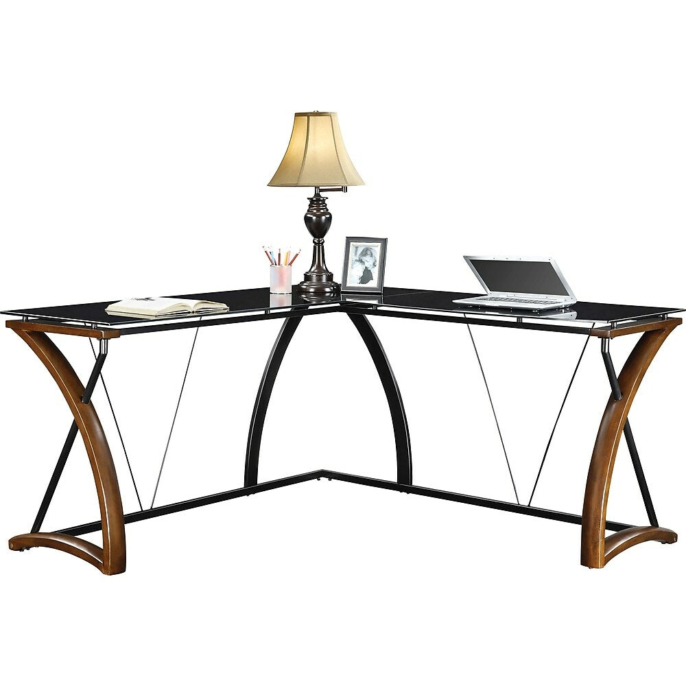 Image of Whalen Newport Wood and Glass Desk, Cherry, Brown