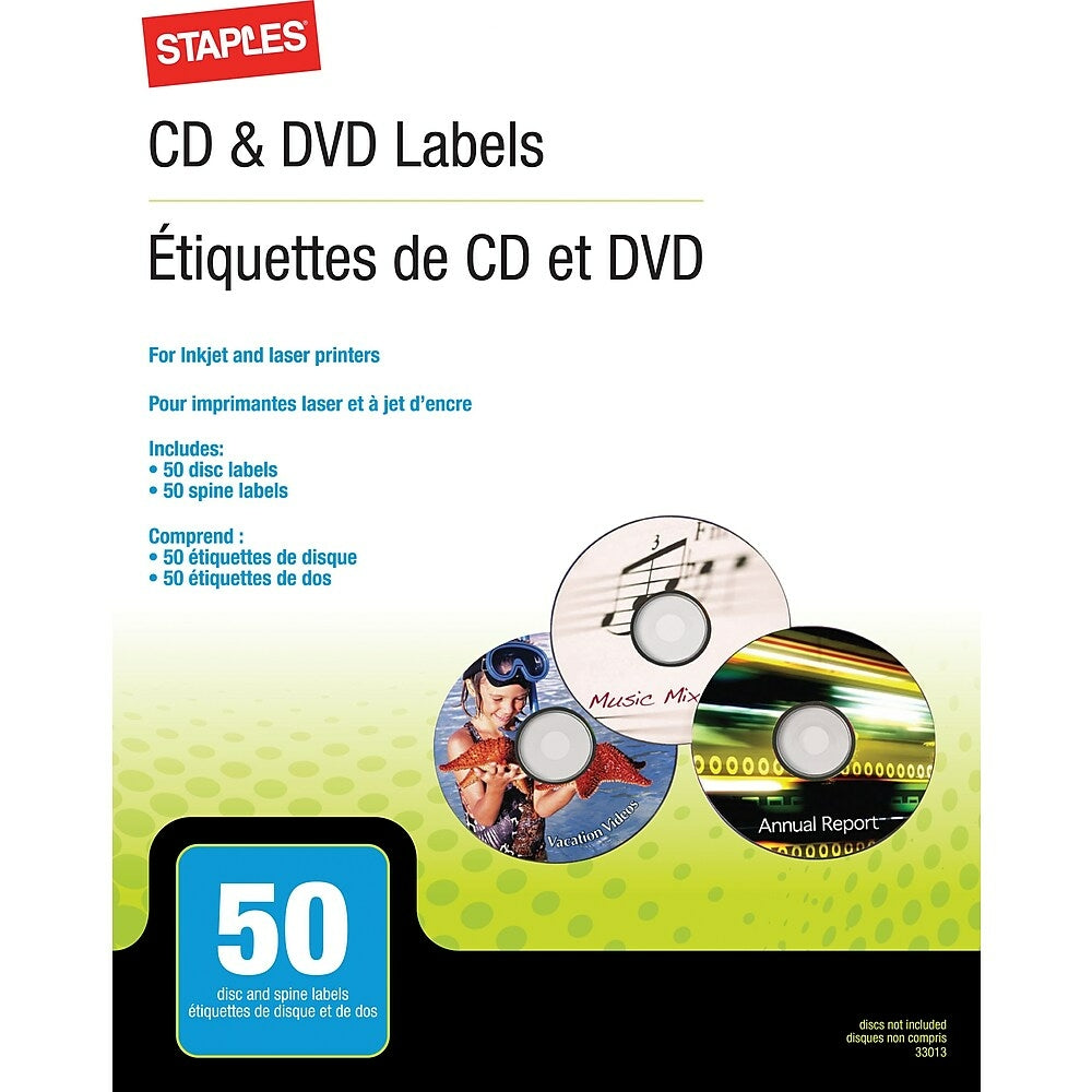 Image of Staples CD/DVD Media Labels - 50-Pack, 50 Pack