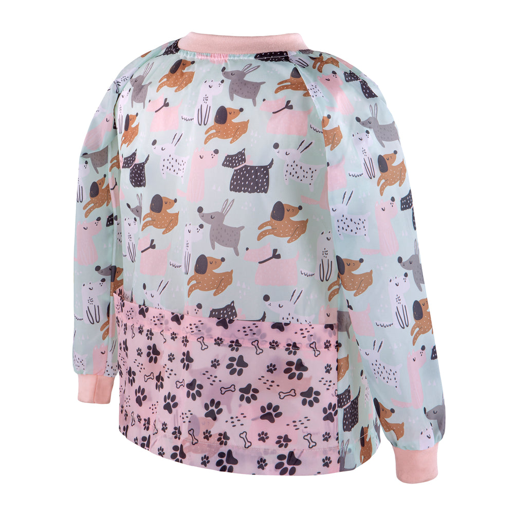 Image of BondStreet Kids Washable Long Sleeve Smock - Teal Dogs