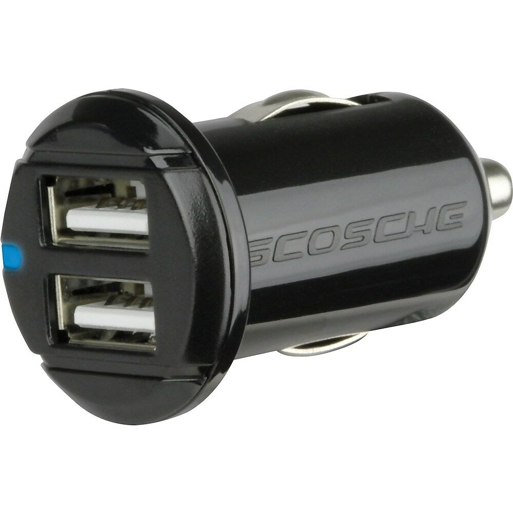 Image of Scosche 12 Watt USB Car Charger for Apple iPhone/iPad/iPod Lightning and Micro, Black