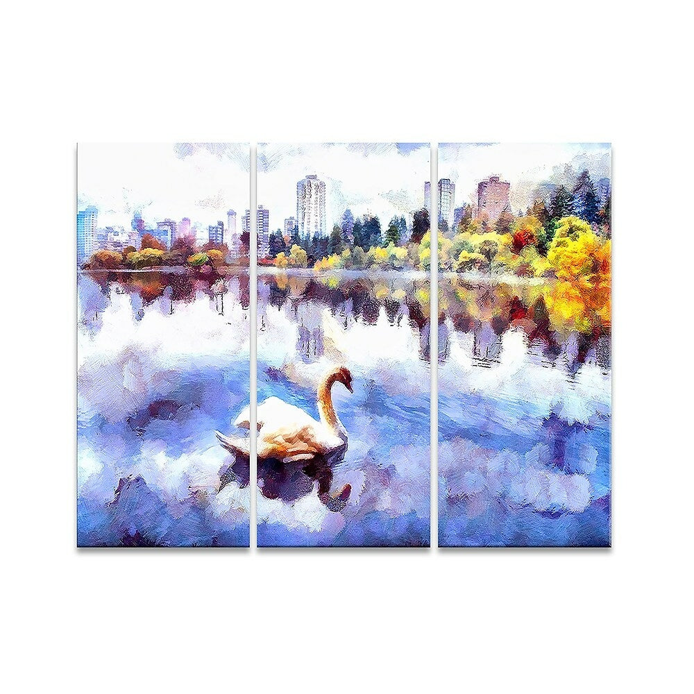 Image of Designart Swan Lake in the City 3-Panel Canvas Art Print, (PT2103-36-28)