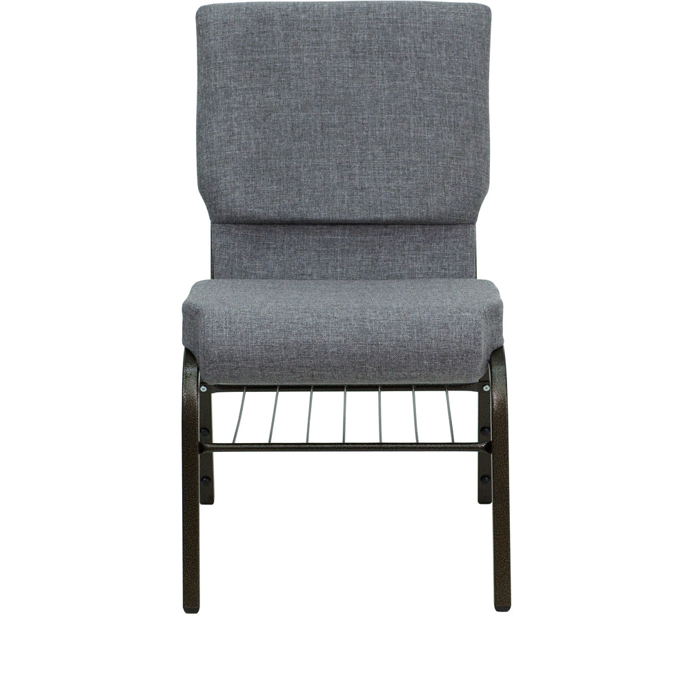 Image of Flash Furniture HERCULES Series 18.5"W Church Chair with Book Rack & Gold Vein Frame - Grey Fabric