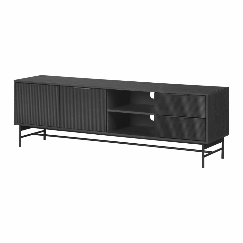 Image of South Shore Arlo 2-Drawer TV Stand with Ribbed Doors - Ash Oak and Matte Black - 65"