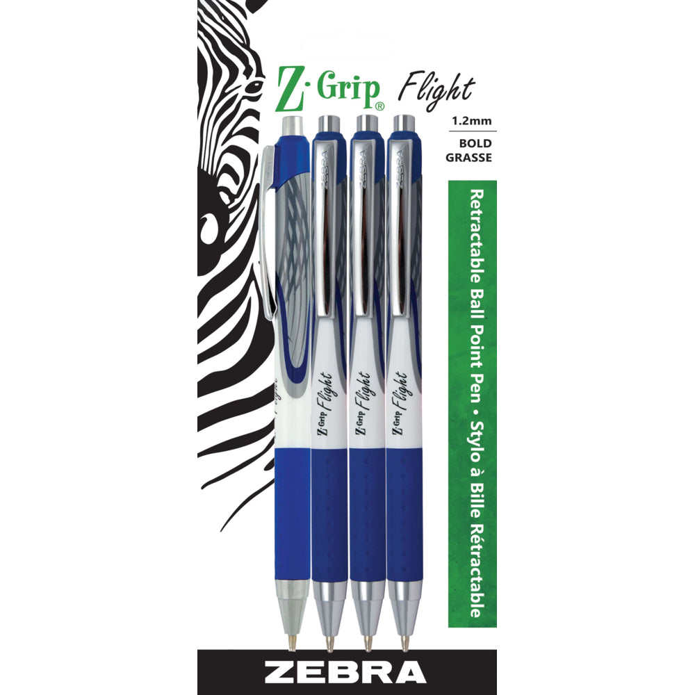 Image of Zebra Z-Grip Flight Ballpoint Pens, Retractable, Medium, 1.2mm Tip, Blue, 4 Pack