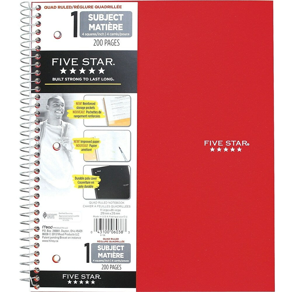 Image of Five Star Quad-Ruled Premium Notebook, 11" x 8-1/2", Assorted