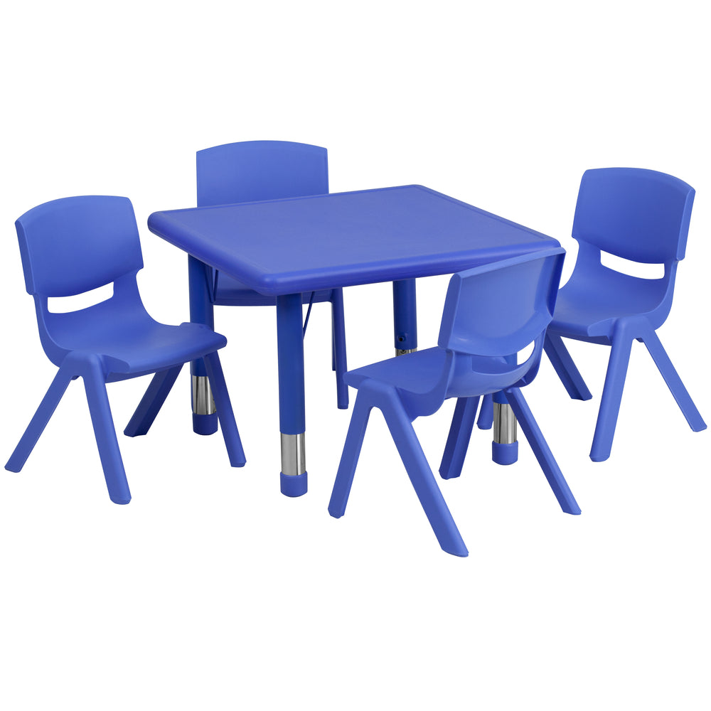 Image of Flash Furniture 24" Square Blue Plastic Height Adjustable Activity Table Set with 4 Chairs