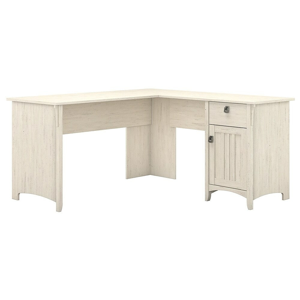 Image of Bush Furniture Salinas L Shaped Desk with Storage, Antique White (SAD160AW-03)