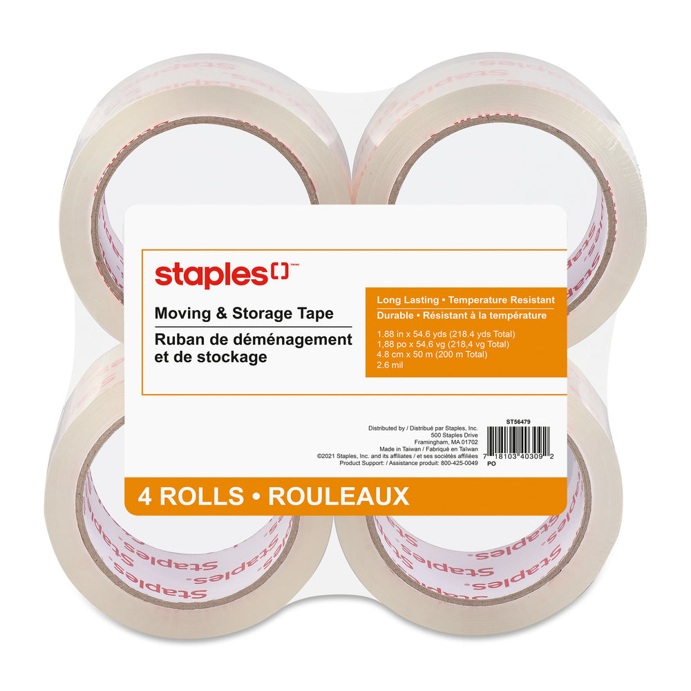 Image of Staples Quick Start Tape, 48 mm x 50 m, 2.6-mil, 4-Pack, 4 Pack