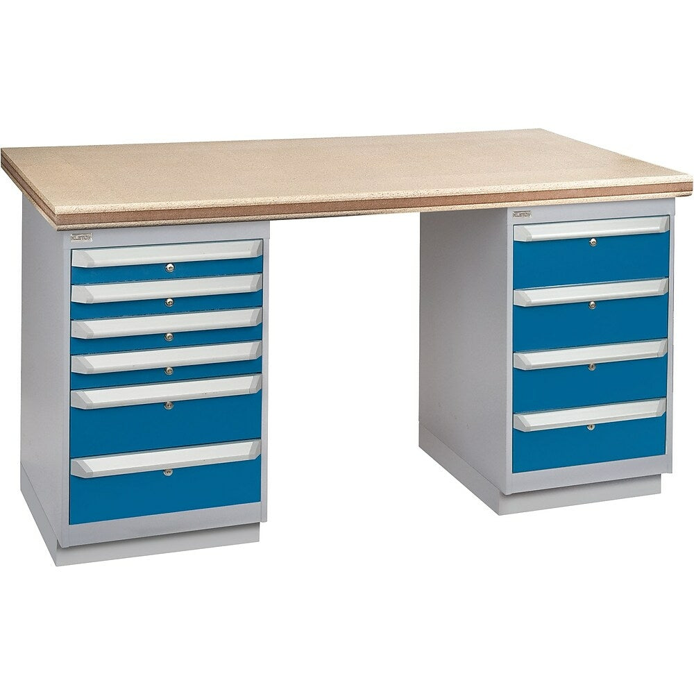 Image of Kleton Workbench, Shop Top, 2 Pedestals, 6 Drawers, 2 Doors, 36"W. x 72"L. x 34"H., Grey