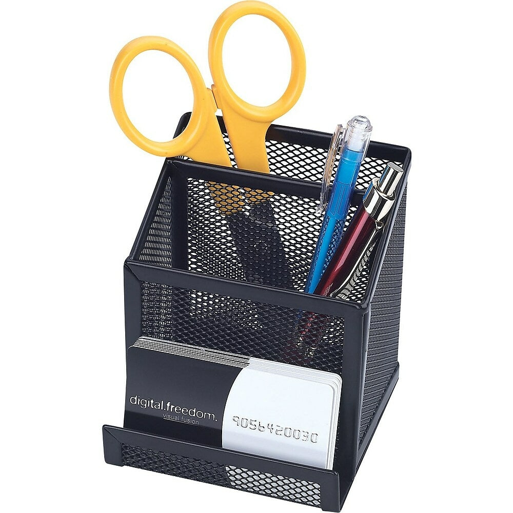 Image of Staples Metal Mesh Pencil And Card Holder - Black