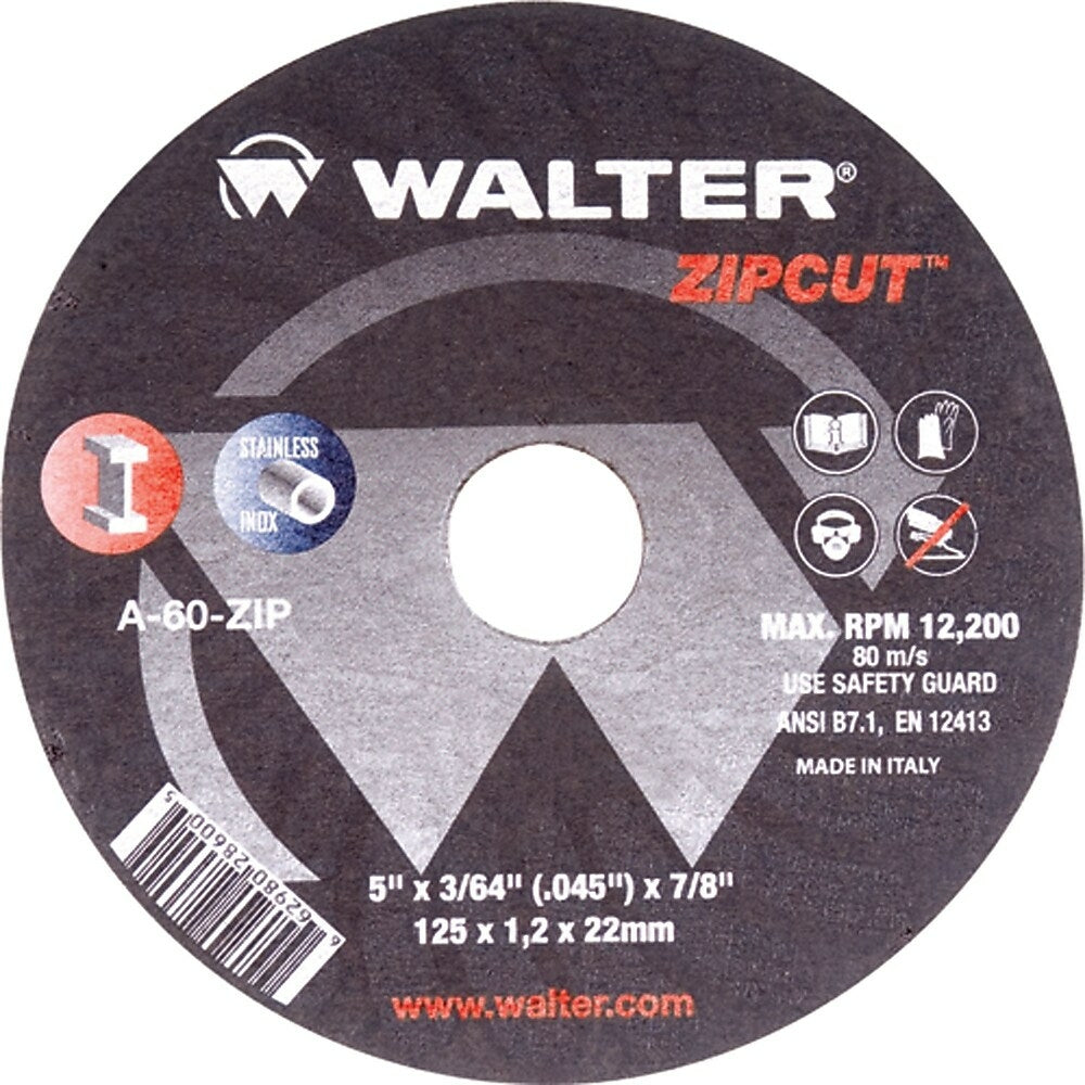 Image of Walter Surface Technologies Zipcut Reinforced Cut-Off Wheel, 6" x 3/64", 7/8" Arbor, Type 1, 10200 Rpm - 12 Pack