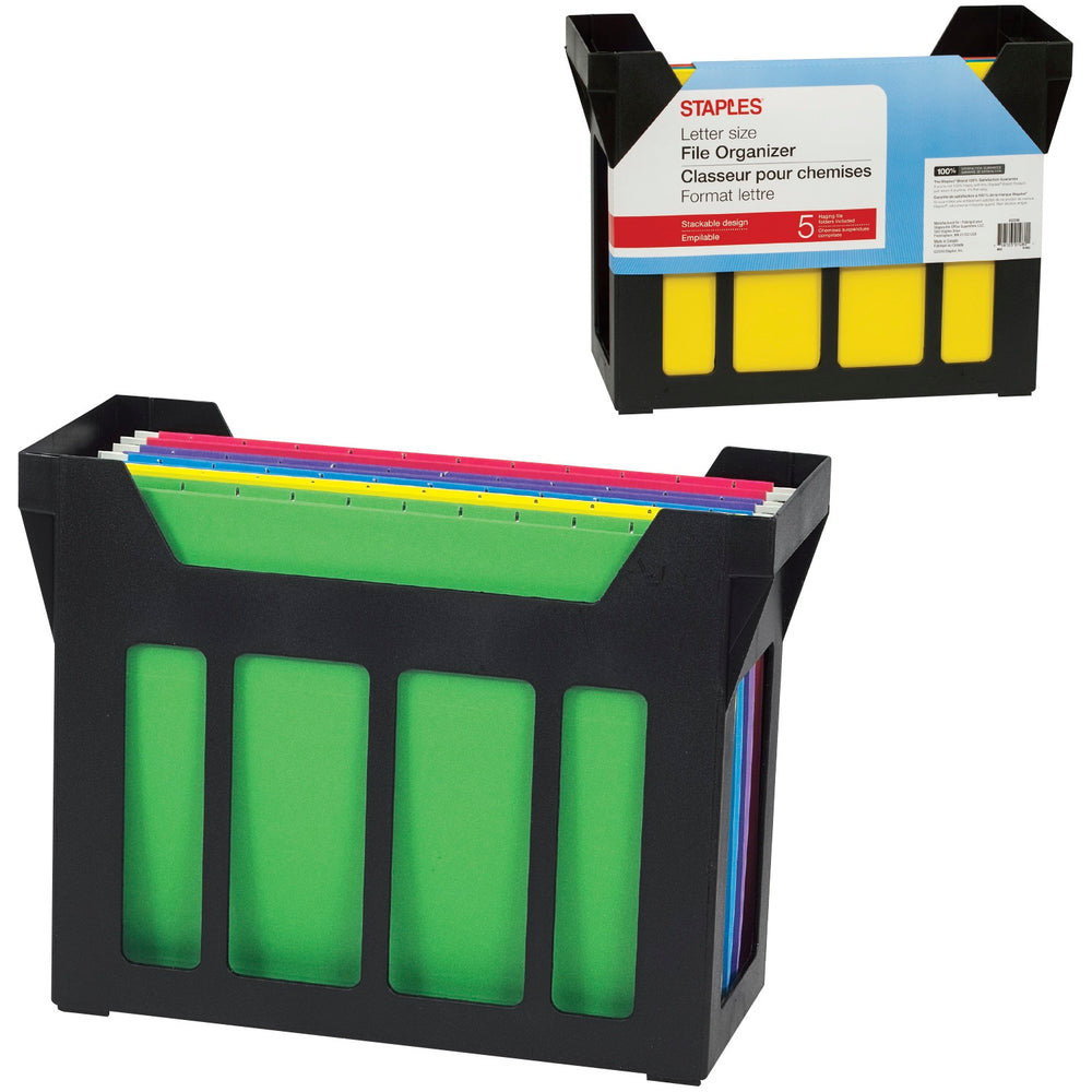 Image of Staples File Organizer with Hanging File Folders - Letter Size - Black