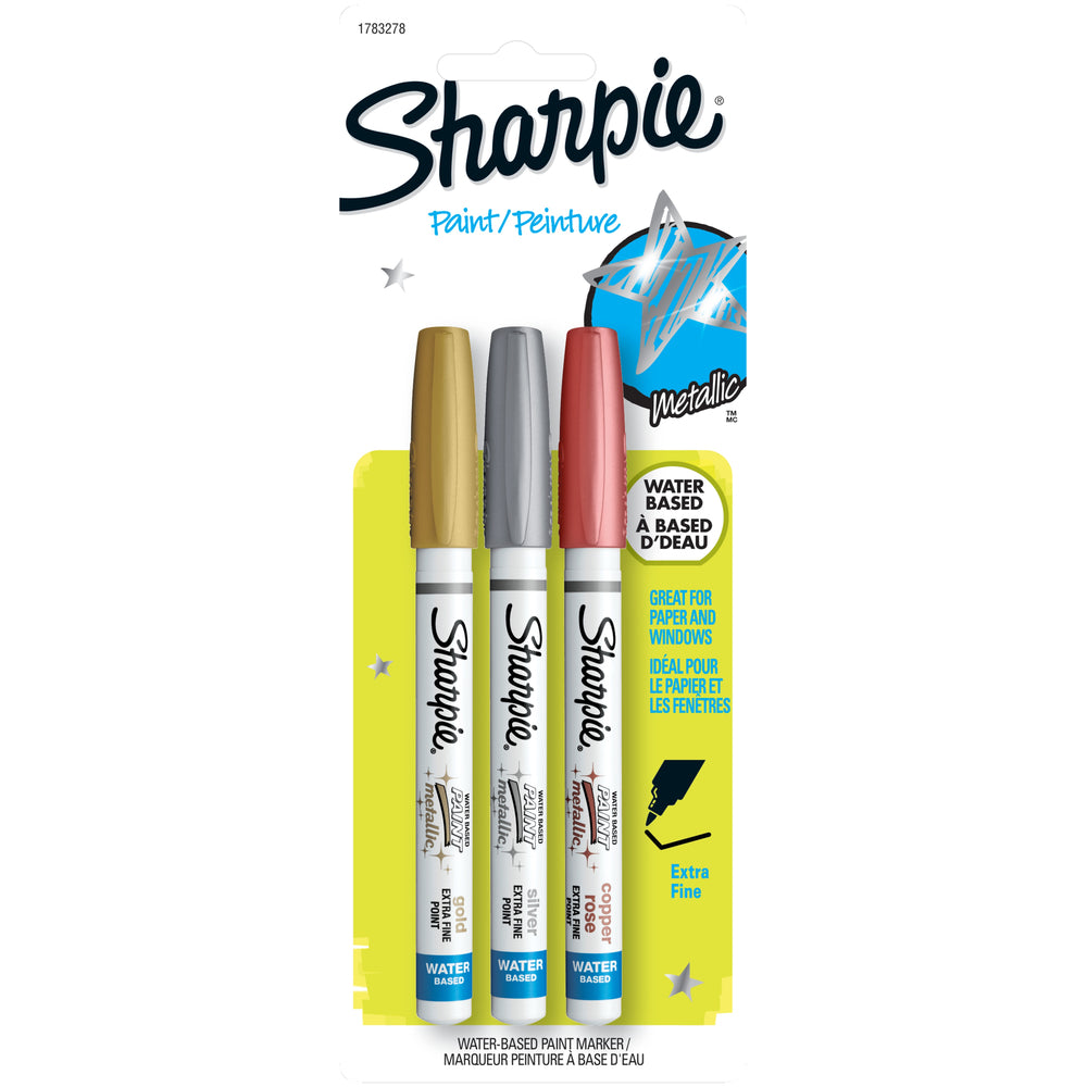 Image of Sharpie Water-Based Paint Metallic Markers - Extra-Fine Tip - Assorted Colours - 3 Pack