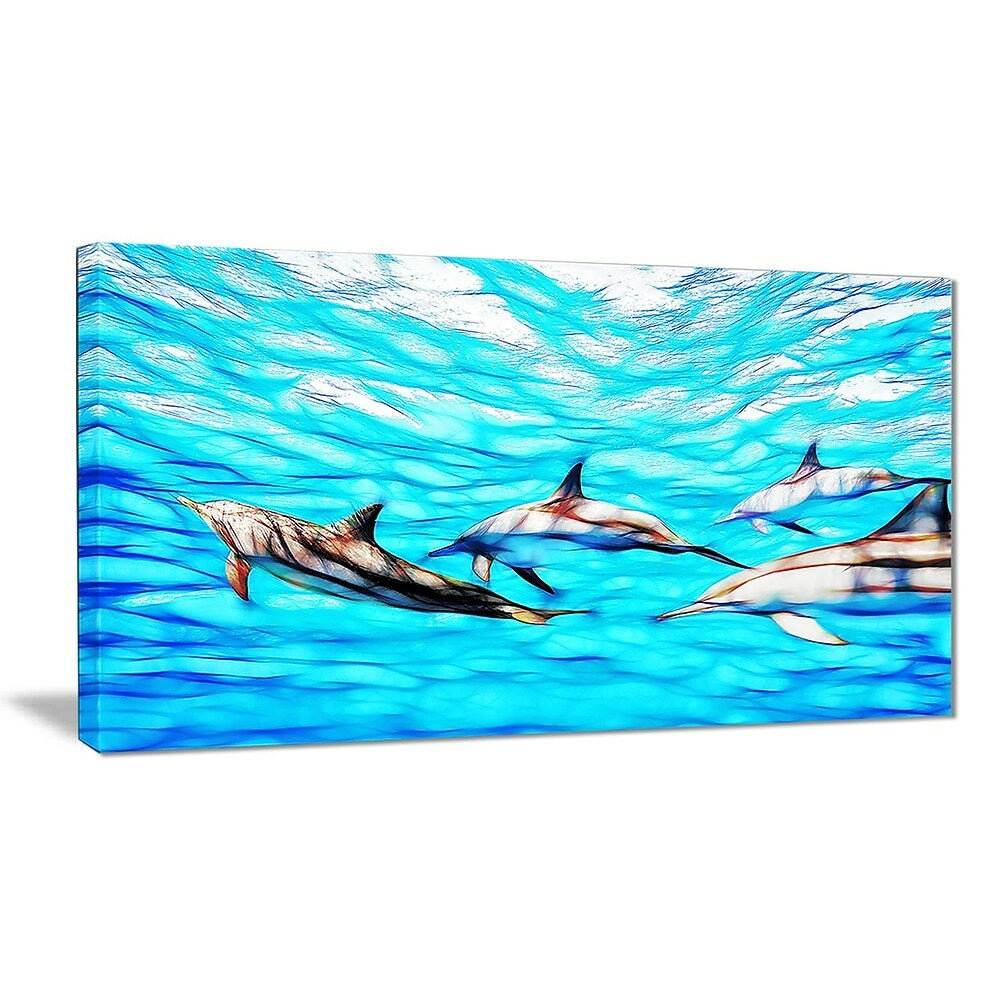 Image of Designart Family of Dolphins Ocean Art on Canvas, (PT2403-32-16)