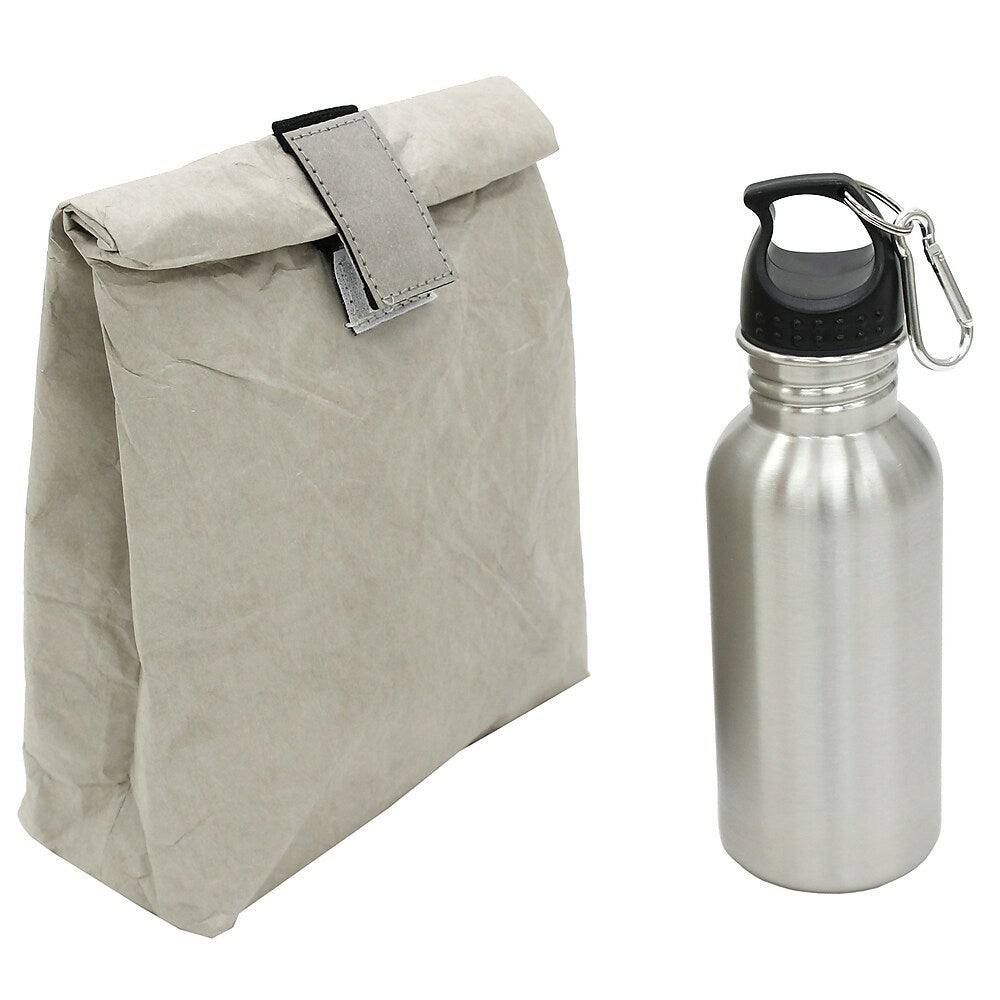 Image of Cathay Importers Grey Tyvek Lunch Bag and 600ml Stainless Steel Water Bottle, 2 Pack