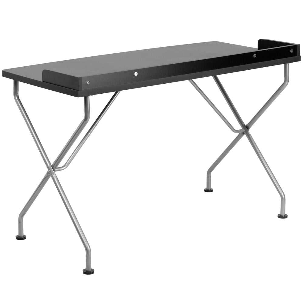 Image of Flash Furniture Black Computer Desk with Raised Border & Silver Metal Frame