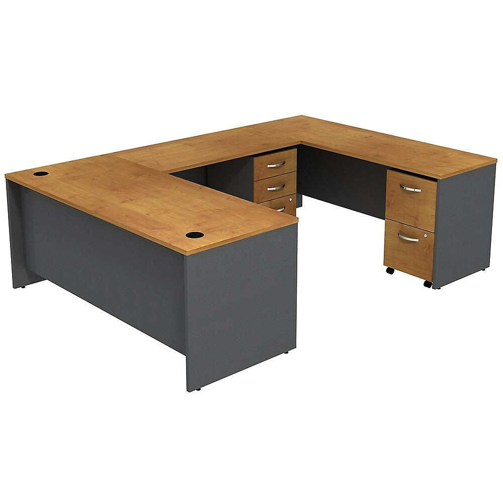 Image of Bush Business Furniture Westfield U Shaped Desk with 2 Mobile Pedestals, Natural Cherry (SRC047NCSU), Sand