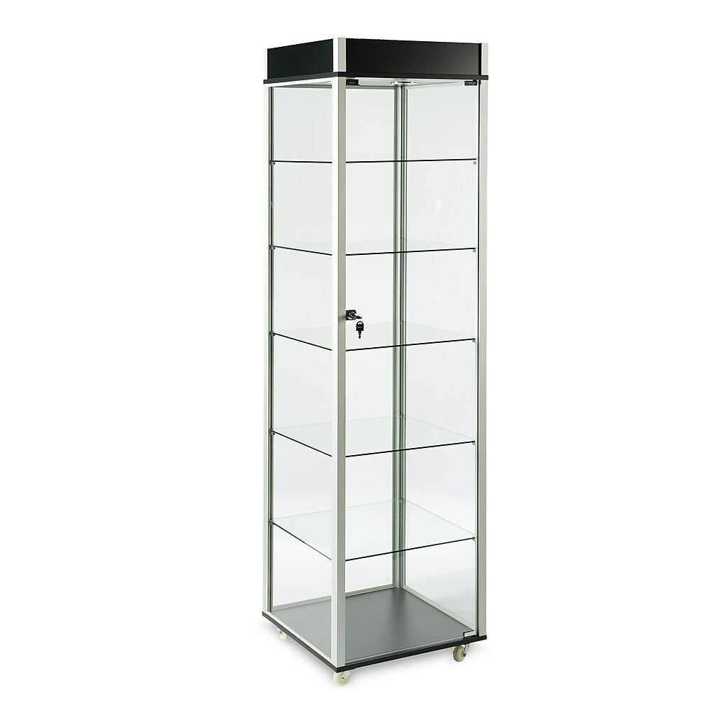 Image of Can-Bramar VS-602 Economy Glass Tower with Valence; Tempered Glass Sides w/5 Adjustable Glass Shelves, Aluminum Profiles