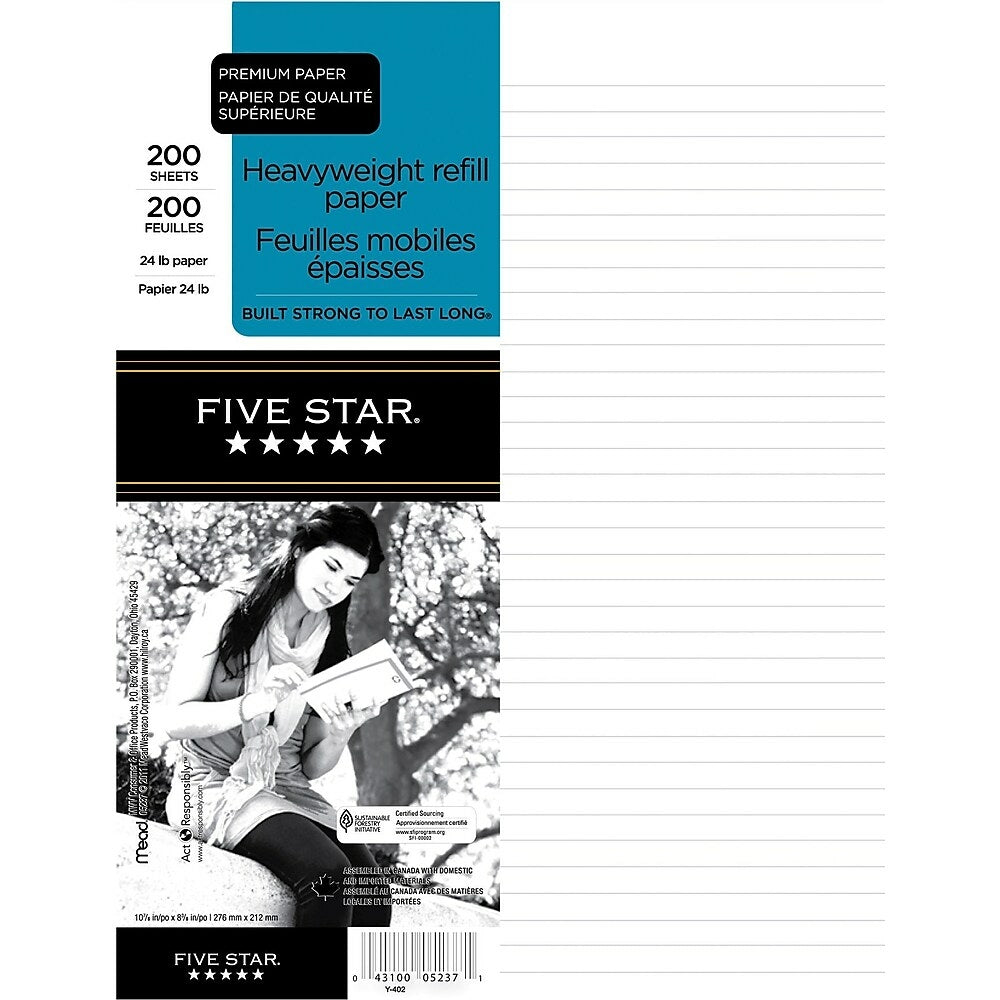 Image of Five Star Heavyweight Refill Paper, White Ruled, 10-7/8" x 8-3/8", 200 Sheets