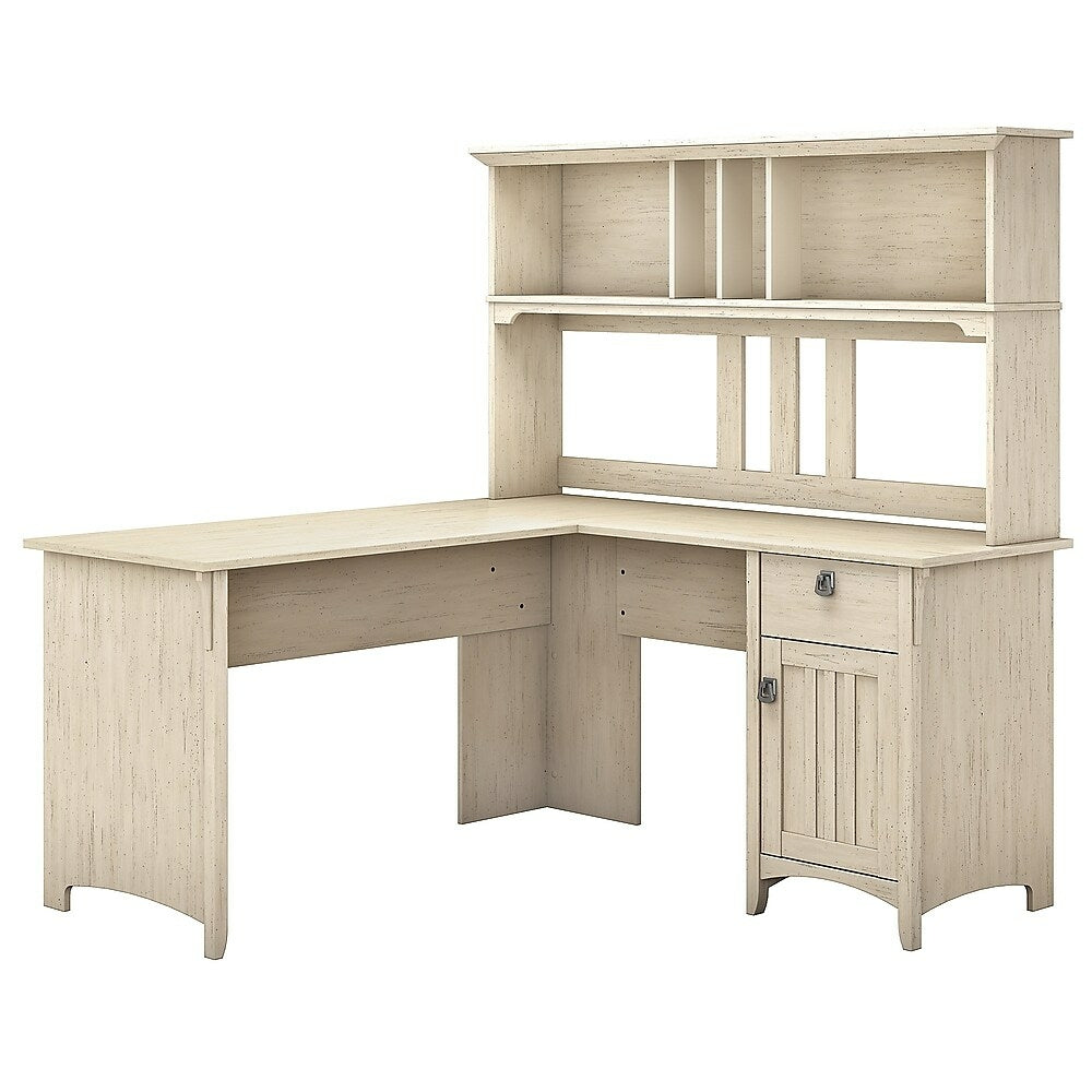 Image of Bush Furniture Salinas 60"W L-Shape Desk with Hutch - Antique White