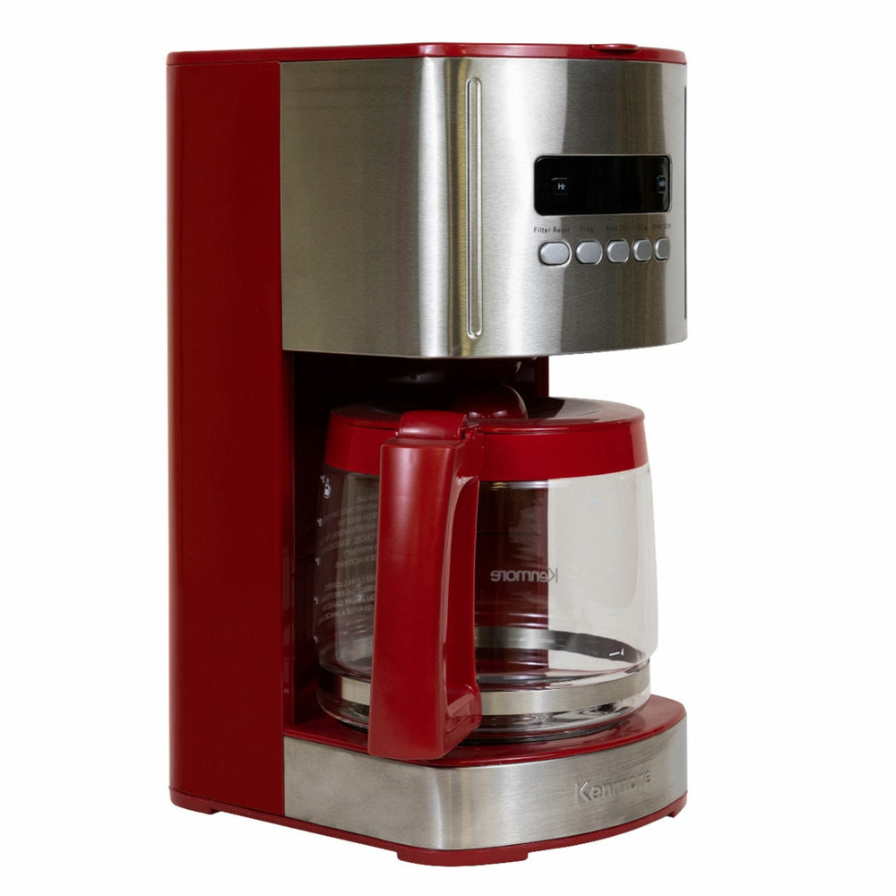 Image of Kenmore Aroma Control 12-Cup Programmable Coffee Maker with Reusable Filter - Red and Stainless Steel