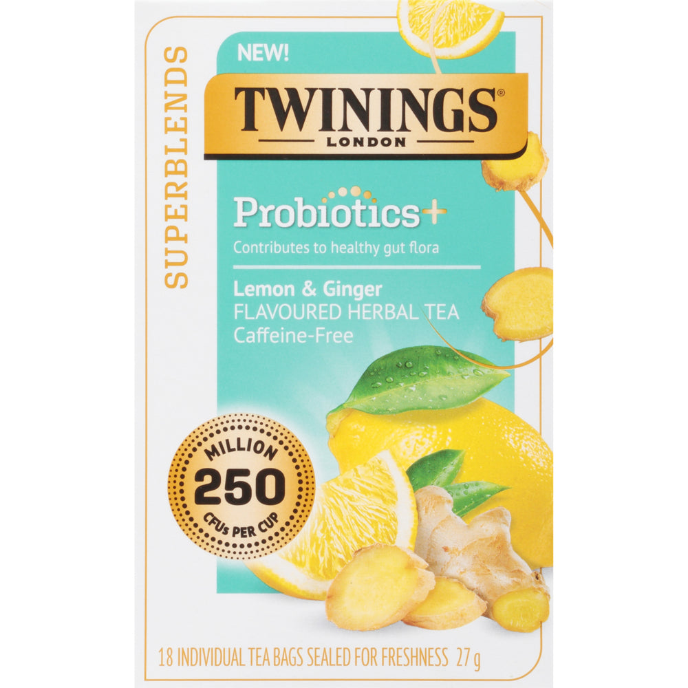 Image of Twinings of London Superblends Probiotic Lemon & Ginger Tea - 18 Pack