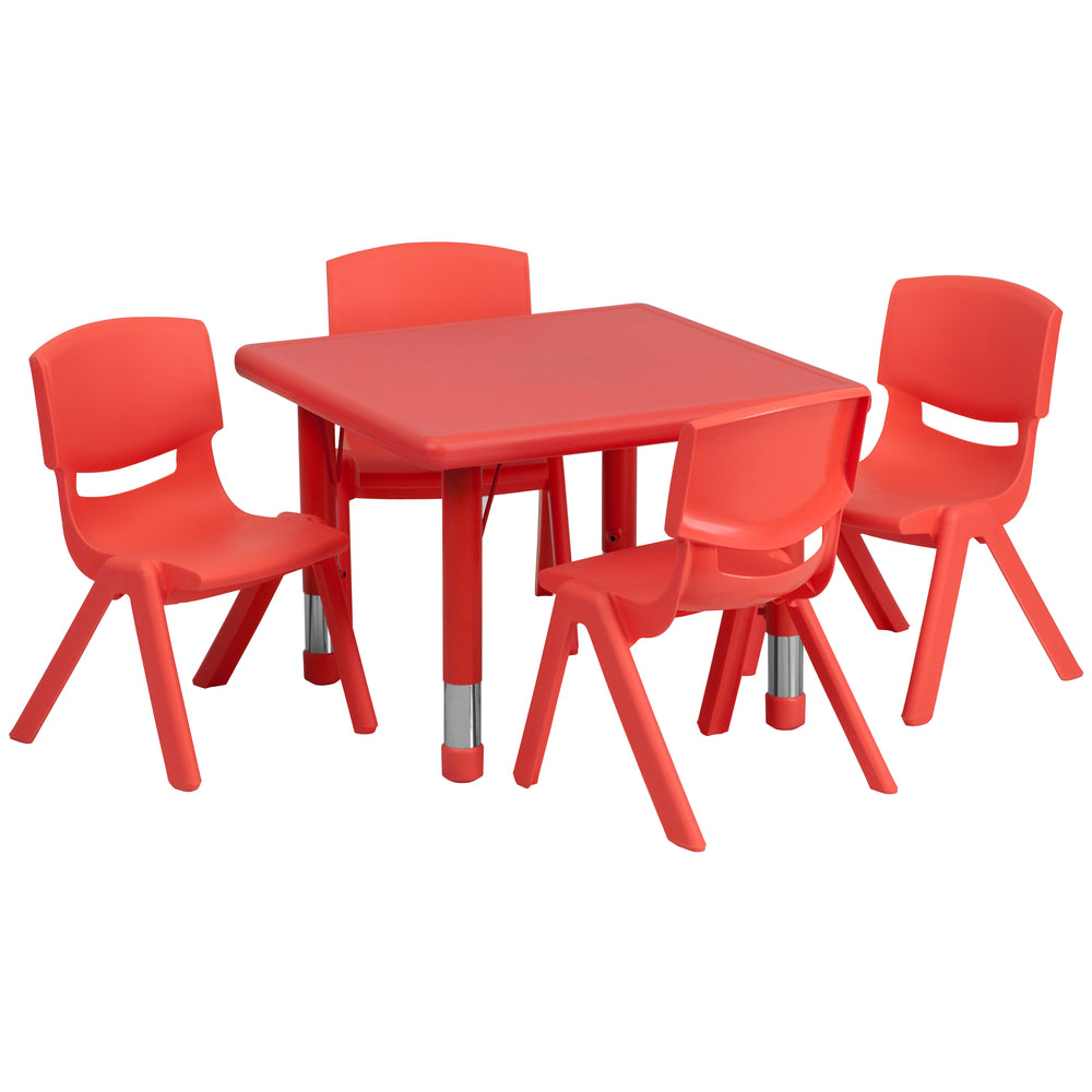 Image of Flash Furniture 24" Square Plastic Height Adjustable Activity Table Set with 4 Chairs - Red