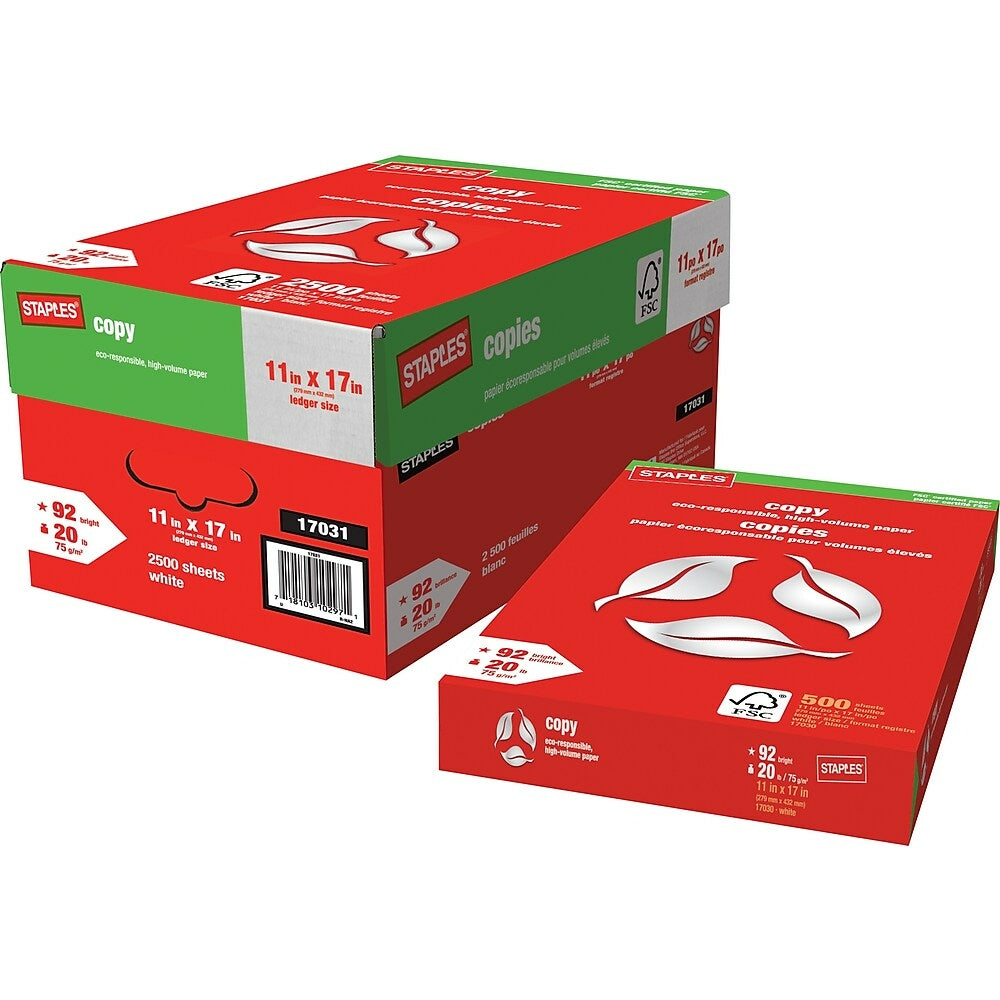 Image of Staples FSC-Certified Copy Paper - 20 lb. - 11" x 17" - White - 2500 Sheets