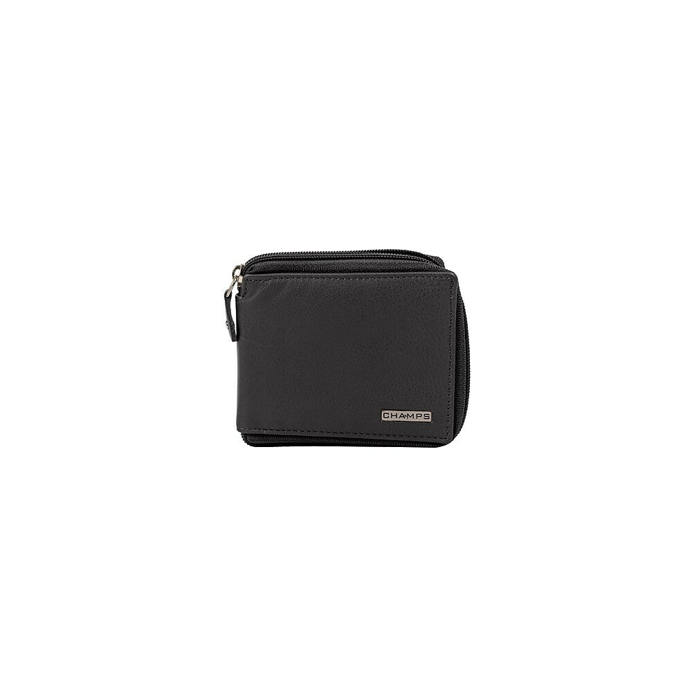 Image of Champs Black Label Leather RFID Zip-Around Wallet, Black