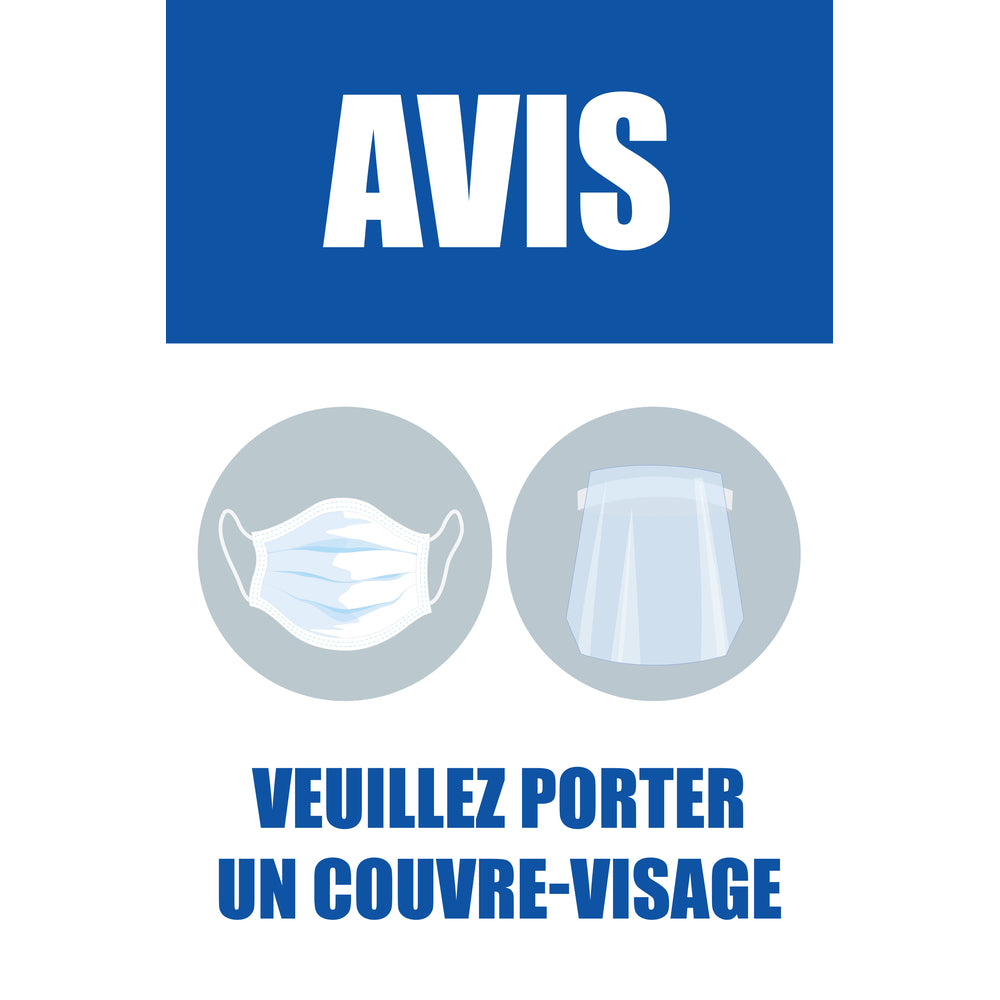 Image of Sterling Re-Stick Cling Vinyl Adhesive Back Face - Avis Veuillez Porter Un Couvre-Visage - French Sign (CD1218B-3218F), White