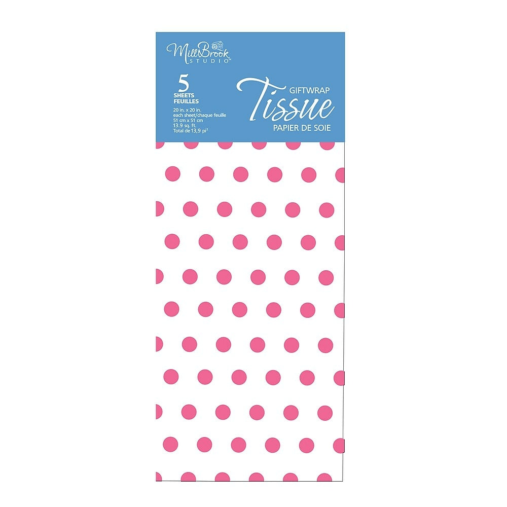 Image of MillBrook Studio Printed Tissue, Pink Polka Dot Pattern, 12 Pack (93067)