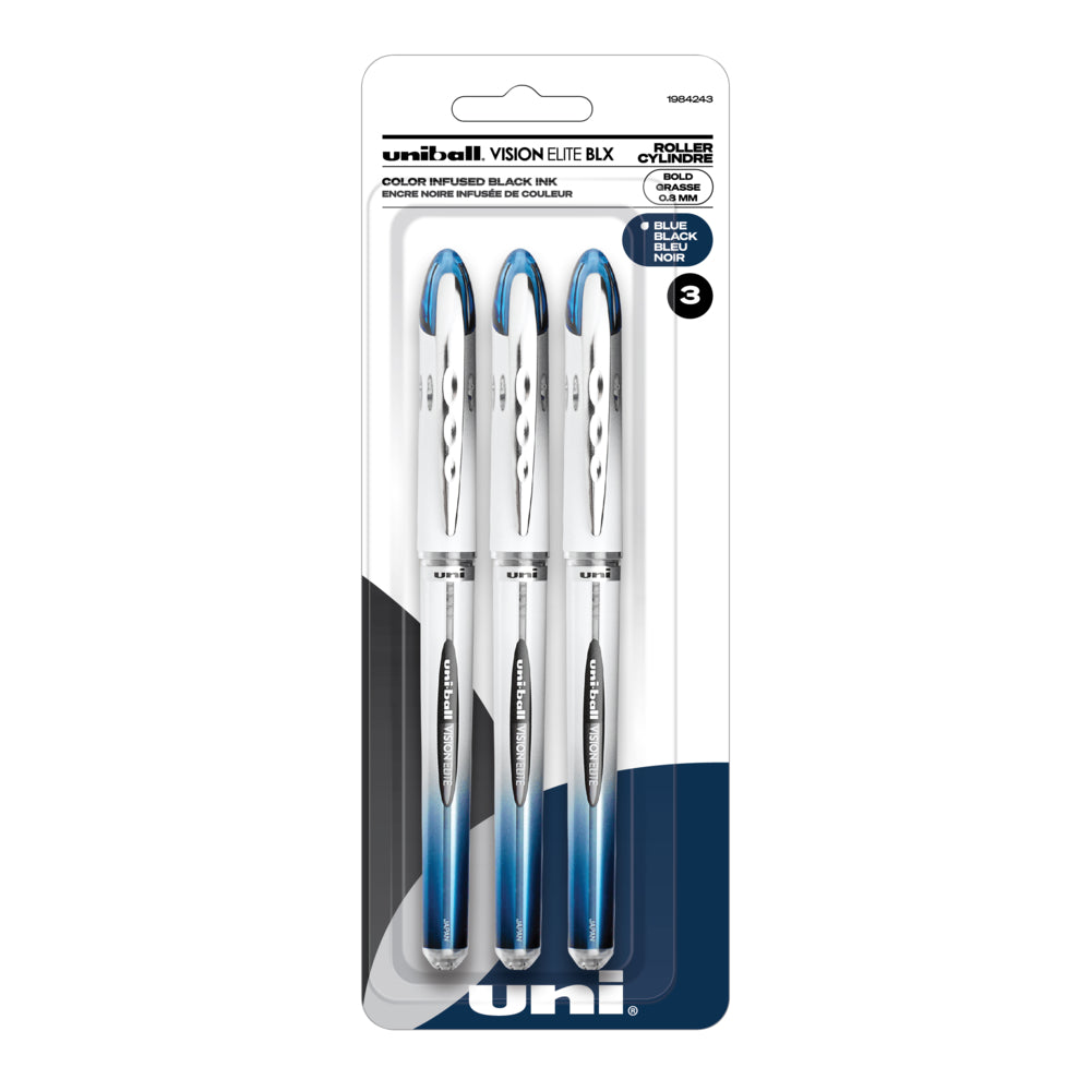 Image of uni-ball Vision Elite BLX Rollerball Pens - Bold Point (0.8mm) - Blue BLX Ink - 3 Pack