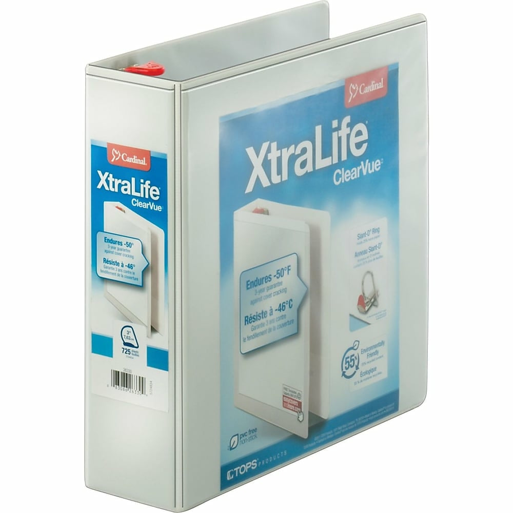 Image of Cardinal XtraLife ClearVue Locking D-Ring Binder, White, 3