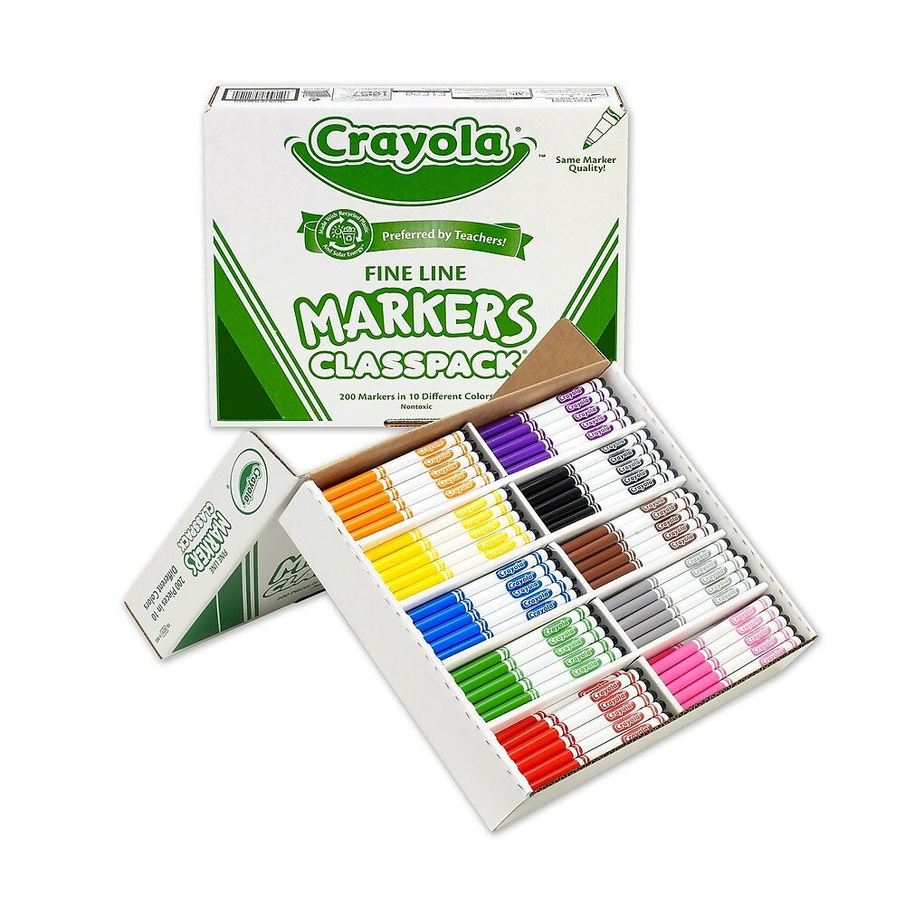 Image of Crayola Non-Washable Fine Line Markers Classpack, Assorted, 200 Pack