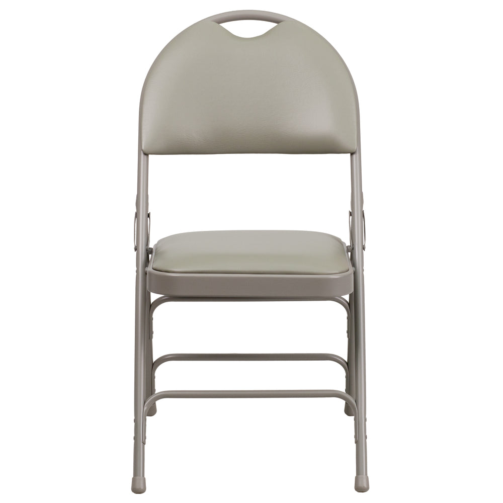 Image of Flash Furniture HERCULES Ultra-Premium Triple Braced Grey Vinyl Metal Folding Chair with Easy-Carry Handle