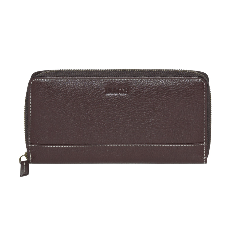 Image of Roots Ladies Slim Bifold Zipper Around Wallet - Merlot