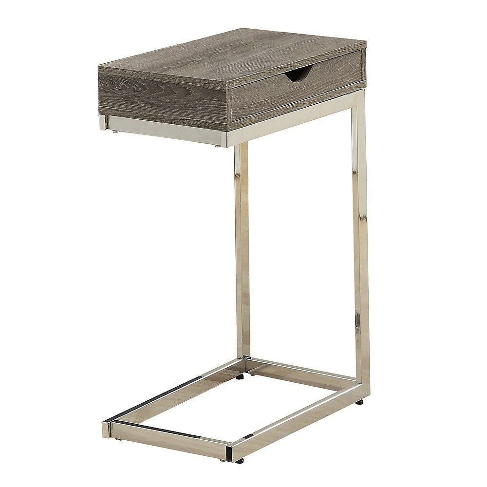 Image of Monarch Specialties - 3254 Accent Table - C-shaped - End - Side - Snack - Storage Drawer - Living Room - Bedroom - Metal - Brown, Grey