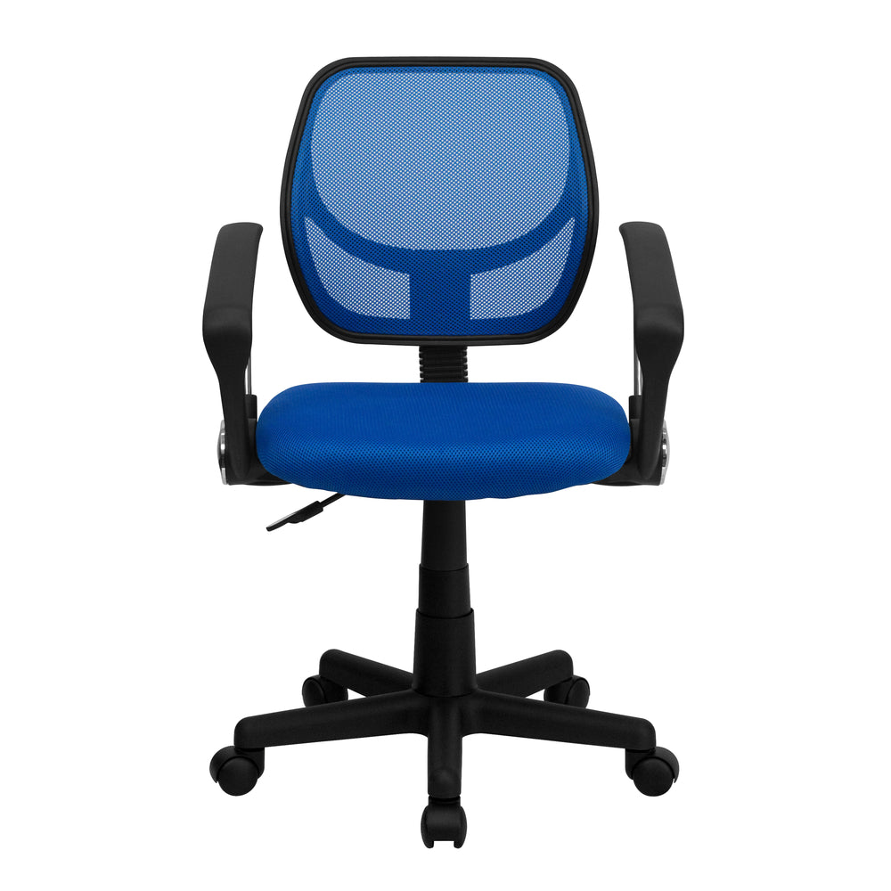 Image of Flash Furniture Mid-Back Mesh Swivel Task Chair with Curved Square Back & Arms - Blue