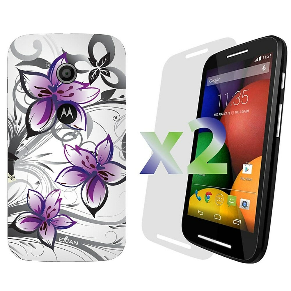 Image of Exian Floral Pattern Case for Moto E - White/Purple