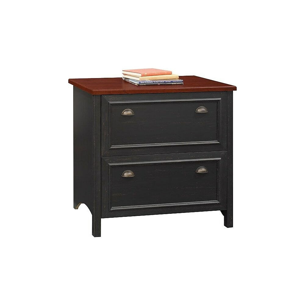 Image of Bush Furniture Stanford 2 Drawer Lateral File Cabinet, Antique Black/Hansen Cherry (WC53984-03), Red