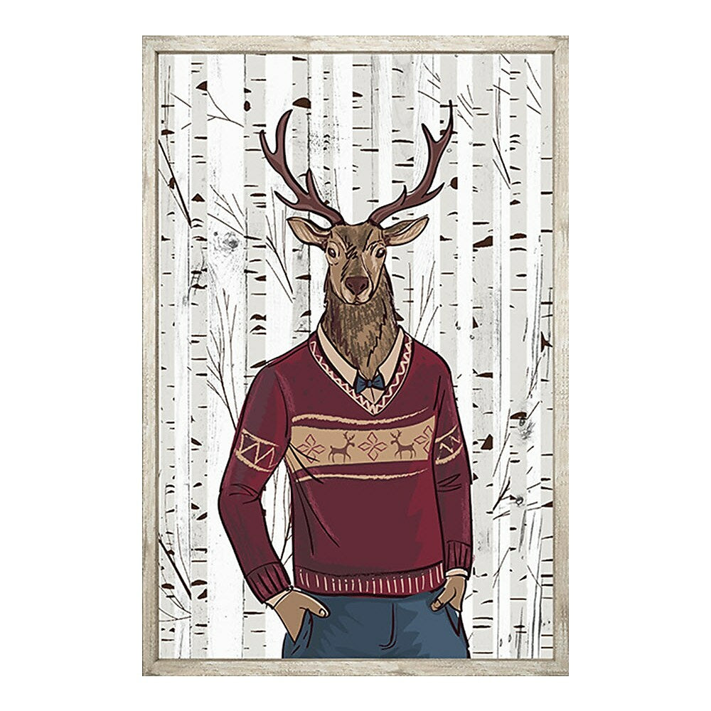 Image of Sign-A-Tology Burgundy Sweater Funky Deer (Burch) Framed Art - 24" x 16"