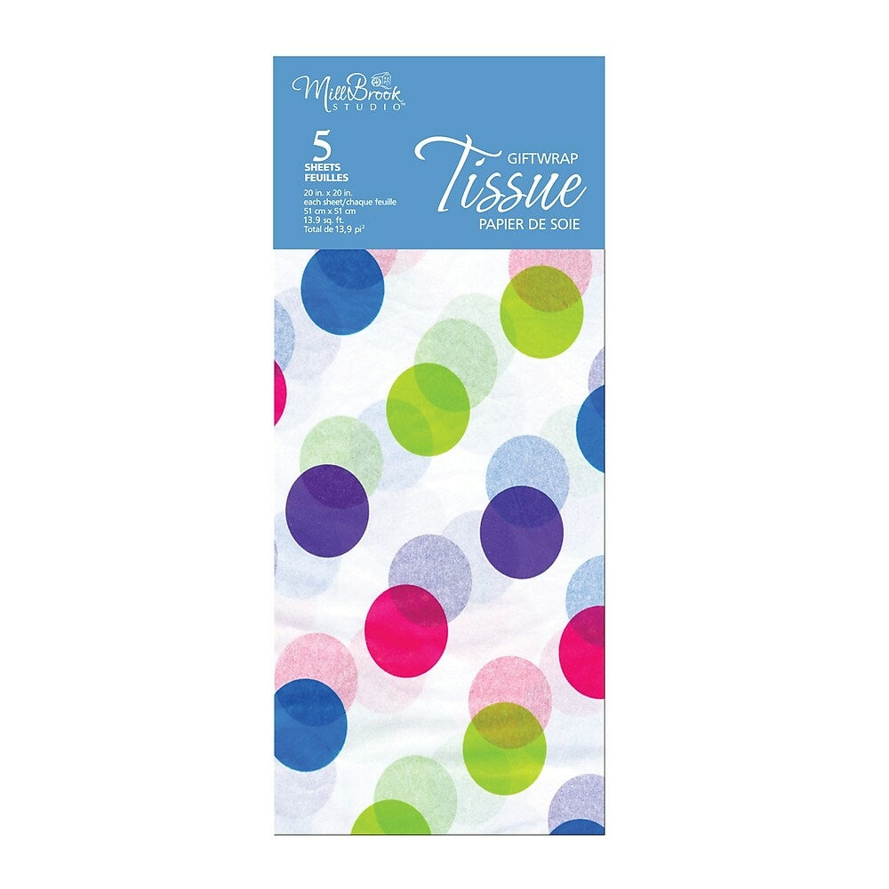 Image of MillBrook Studio Printed tissue, Multicoloured Polka Dot Pattern, 12 Pack (93081)