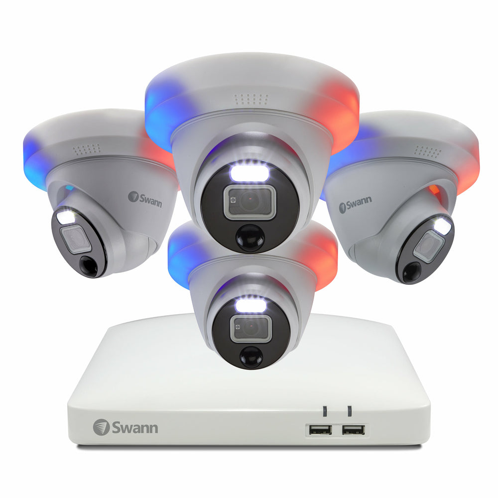 Image of Swann Enforcer 4K 8-Channel 2TB DVR Dome Spotlight and Siren Camera Security System - White
