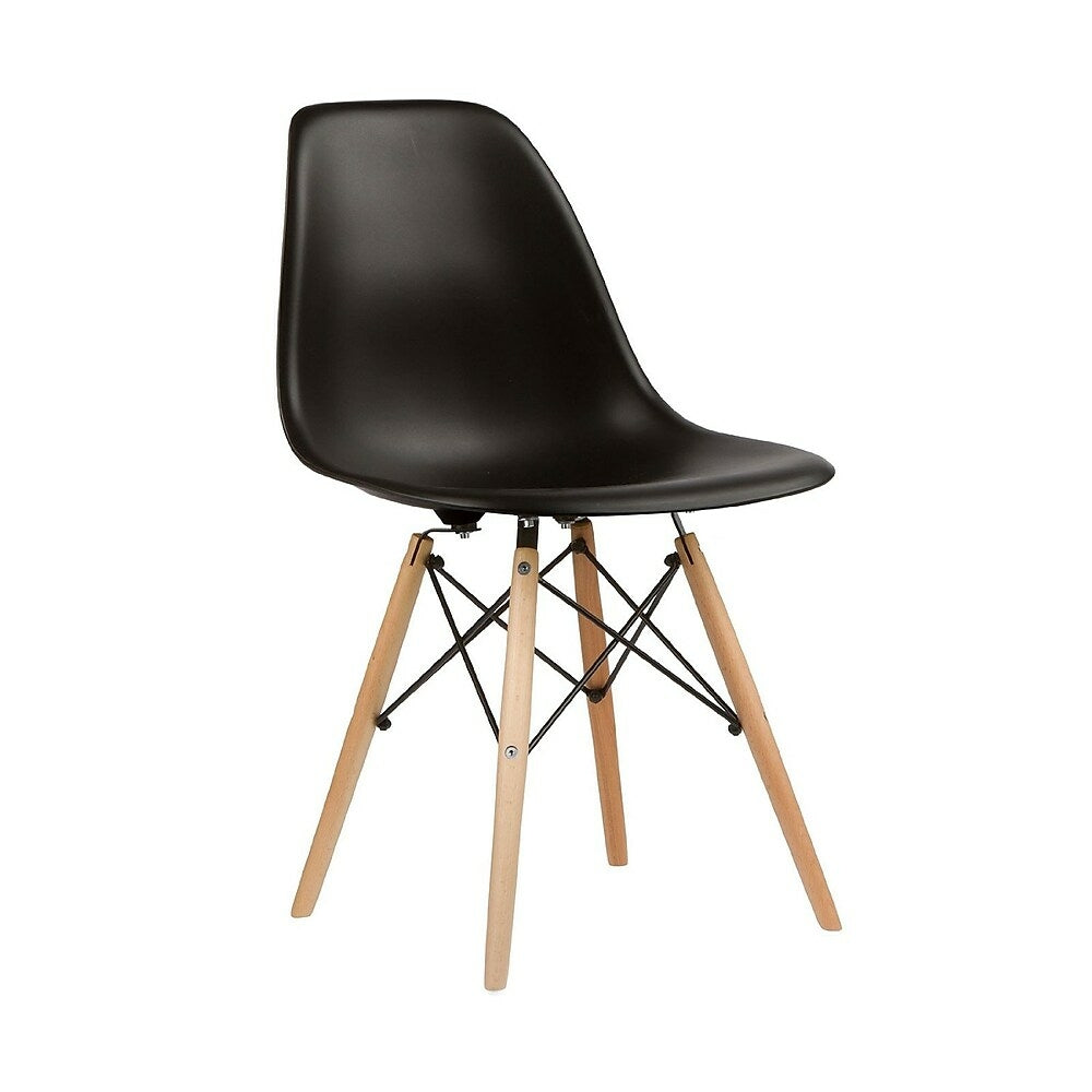 Image of Nicer Furniture Eames Style Side Chair with Natural Wood Legs Eiffel Dining Room Chair, Black, 4 Pack