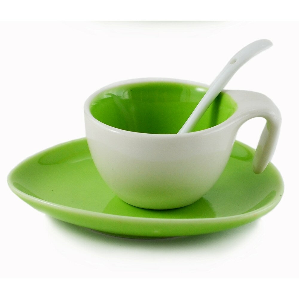 Image of Tannex 6 Espresso Cups and Saucers with Spoon, 2oz, Bright Green, 6 Pack