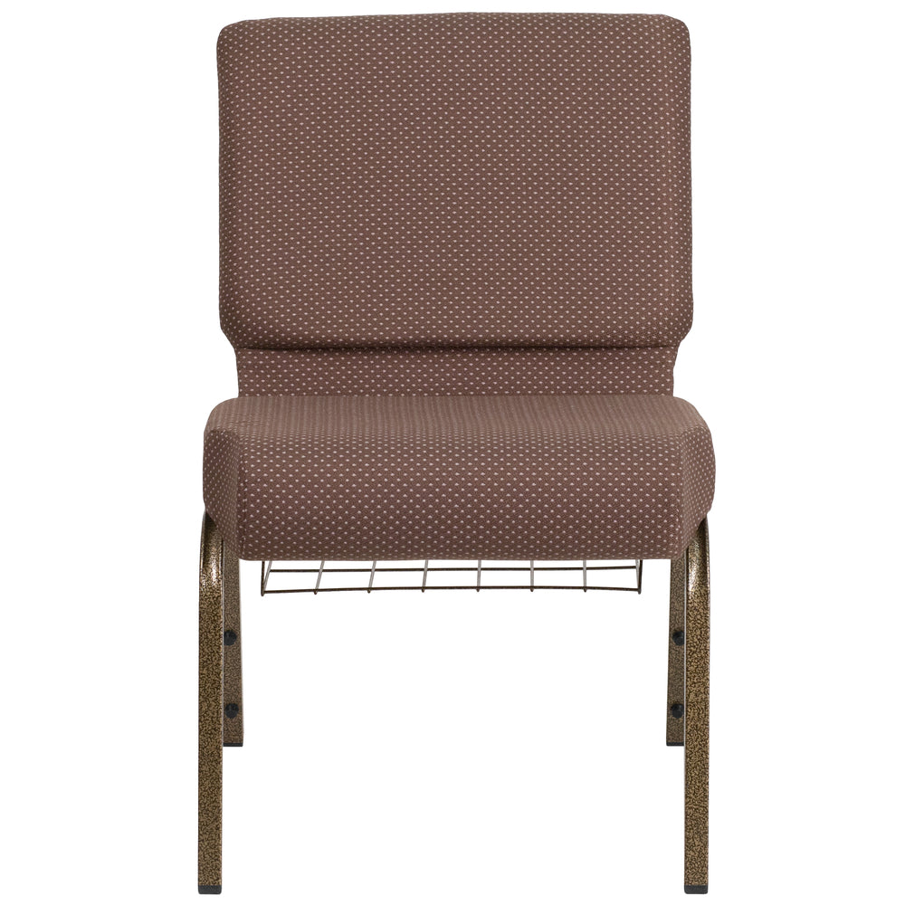 Image of Flash Furniture HERCULES 21"W Church Chair in Brown Dot Fabric with Book Rack - Gold Vein Frame