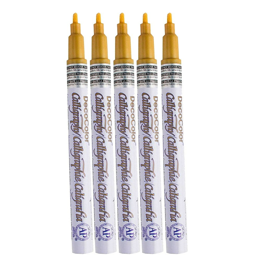 Image of Marvy Uchida Fine-Point Calligraphy Opaque Paint Marker - Gold Ink - 5 Pack (6514957g)