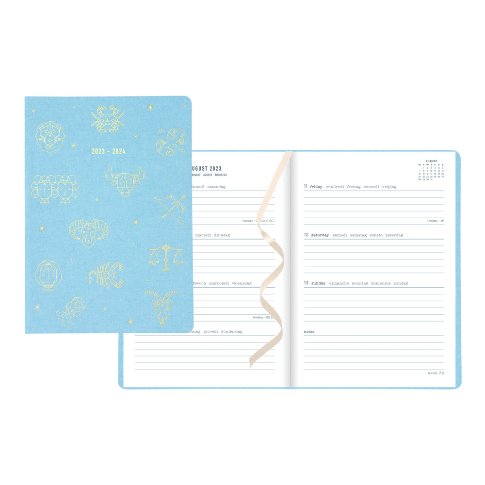Image of Letts 2023-2024 Academic Weekly Planner - 8-1/4" H x 5-7/8" W - Sky - Zodiac Designs - Multilingual