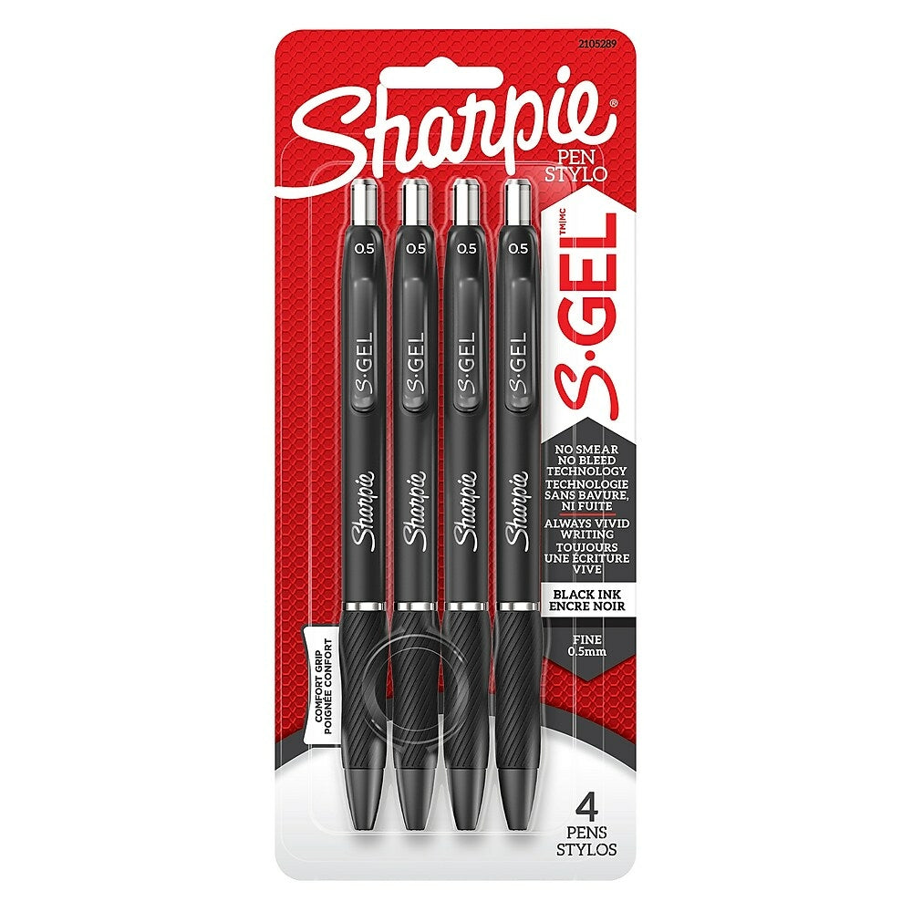 Image of Sharpie S-Gel 0.5mm Gel Pen, Black, 4 Pack